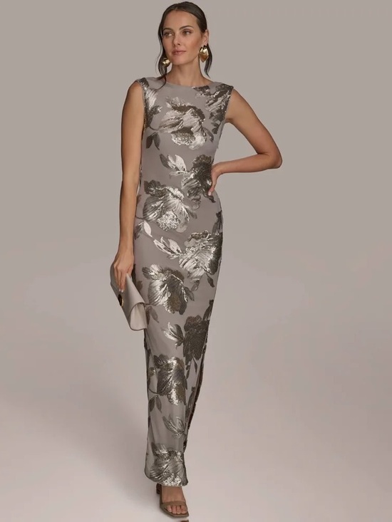 Donna Karan Dresses & Skirts - Donna Karan Women's Sequin Floral Sleeveless Gown